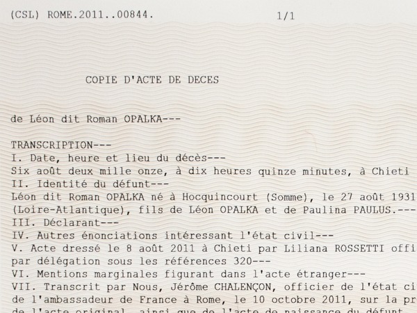 Acte de décès de Roman Opalka - 2011